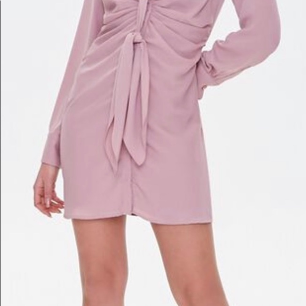 Mauve Pink Tie Front Collar Dress Dusty Rose Small - Picture 6 of 8